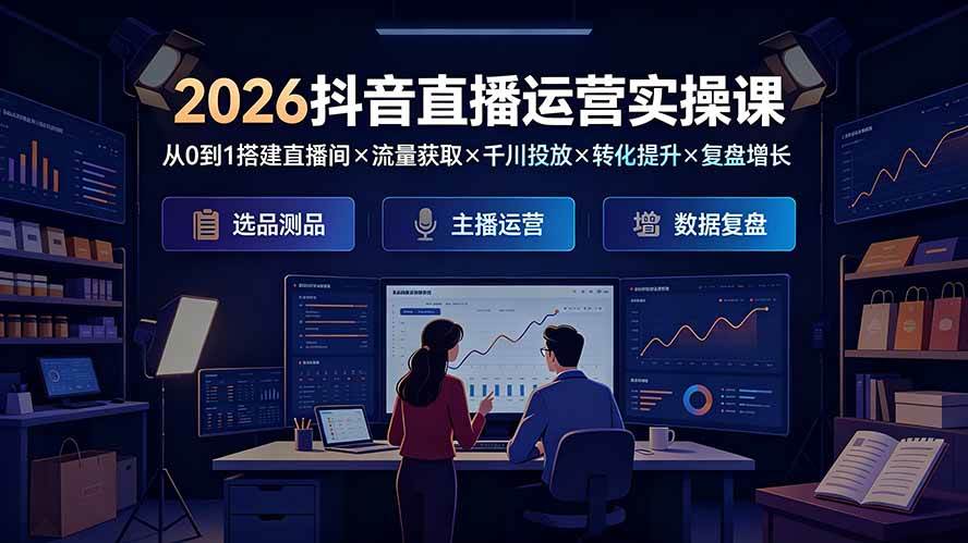 (19343期)2026抖音直播运营实操课:从0到1搭建直播间×流量获取×千川投放×转化提升×复盘增长,系统掌握完整闭环-小白项目网