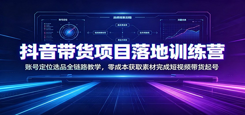 抖音带货项目落地训练营：账号定位选品全链路教学，零成本获取素材完成短视频带货起号-小白项目网