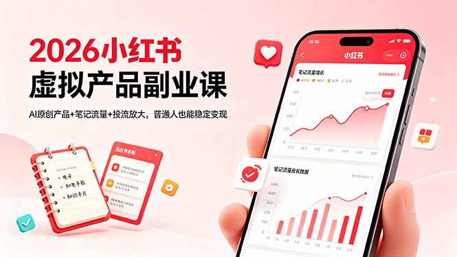 2026小红书虚拟产品副业课，AI原创产品+笔记流量+投流放大，普通人也能稳定变现-小白项目网