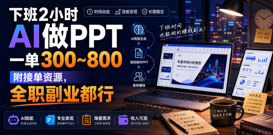 下班2小时AI做PPT，一单300~800，附接单资源，全职副业都行【揭秘】-小白项目网