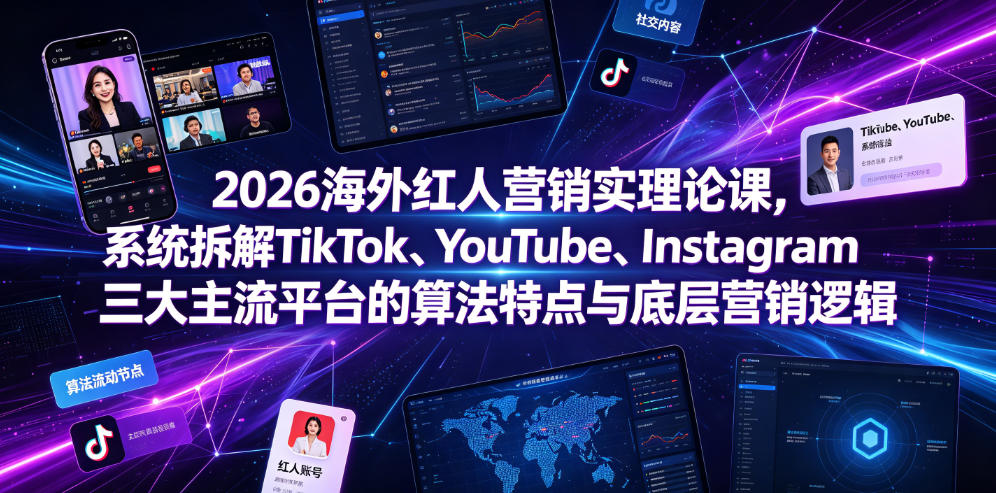 2026海外红人营销实理论课，系统拆解TikTok、YouTube、Instagram三大主流平台的算法特点与底层营销逻辑-小白项目网