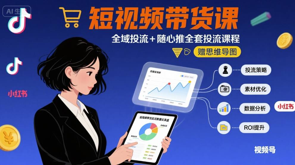 最新短视频带货课，全域投流+随心推全套投流课程+思维导图-小白项目网