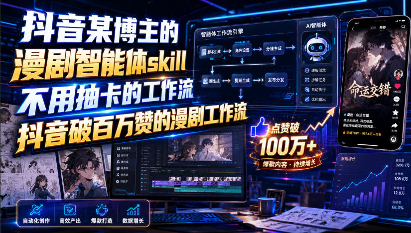 抖音某博主的漫剧智能体skill，不用抽卡的工作流，抖音破百万赞的漫剧工作流-小白项目网