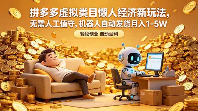 （18642期）拼多多虚拟类目懒人经济新玩法，无需人工值守，机器人自动发货月入 1-5W-小白项目网
