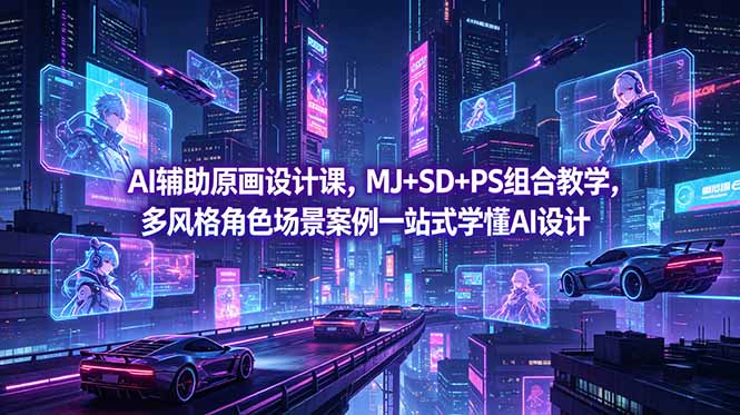 AI辅助原画设计课，MJ+SD+PS组合教学，多风格角色场景案例一站式学懂AI设计-小白项目网
