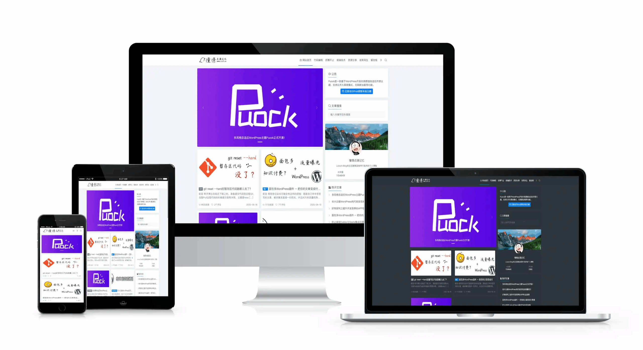 Puock基于WordPress开发的高颜值的自适应主题 支持白天与黑夜模式v2.8.4-小白项目网