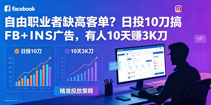 自由职业者缺高客单？日投10刀搞FB+INS广告，有人10天赚3K刀！【原创双语字幕】-小白项目网