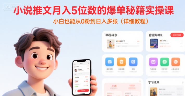 小说推文月入5位数的爆单秘籍实操课，，小白也能从0粉到日入多张(详细教程) - 小白项目网-小白项目网