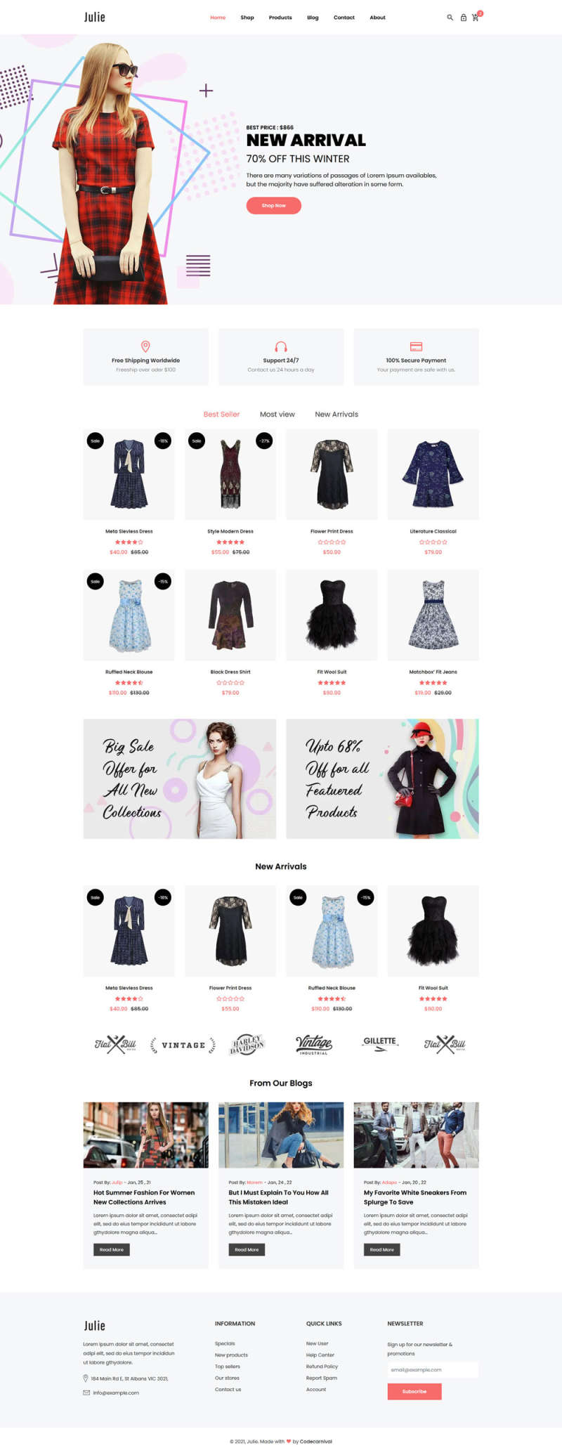 女装服饰服装设计定制电商bootstrap网站模板-小白项目网