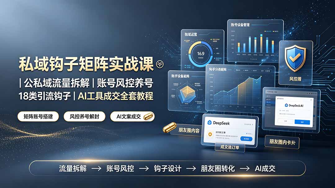 私域钩子矩阵实战课〓公私域流量拆解|账号风控养号|18类引流钩子|AI工具成交全套教程-小白项目网
