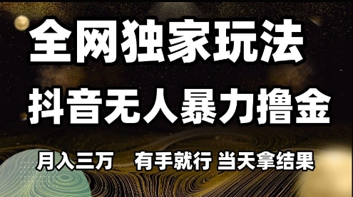 全网独家玩法抖音无人暴力撸金，月入3W，有手就行，当天拿结果【揭秘】 - 小白项目网-小白项目网