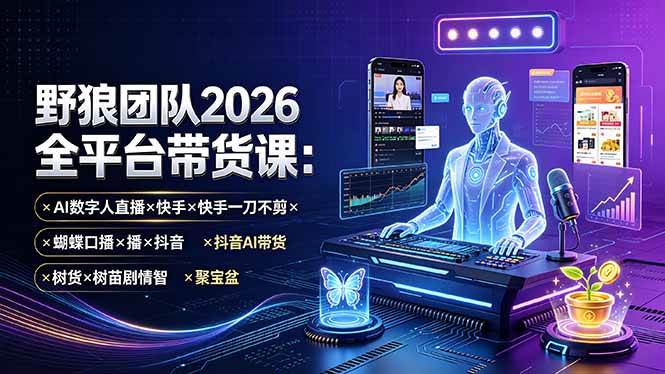 （19511期）野狼团队2026全平台带货课-7月：AI数字人直播×快手一刀不剪×蝴蝶口播×抖音AI带货×树苗剧情智剪×聚宝盆-小白项目网