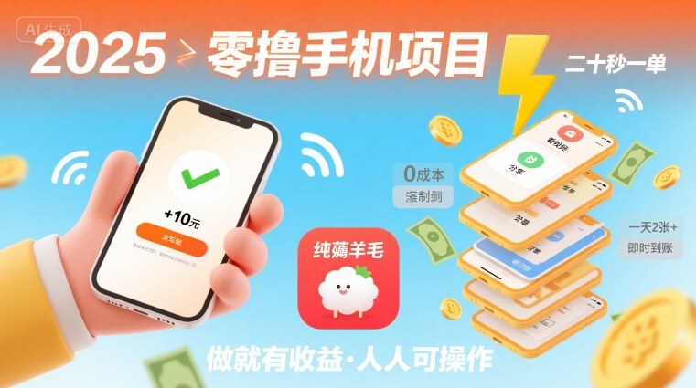 2025年零撸手机项目，二十秒一单，纯薅羊毛 一天2张+做就有【揭秘】-小白项目网