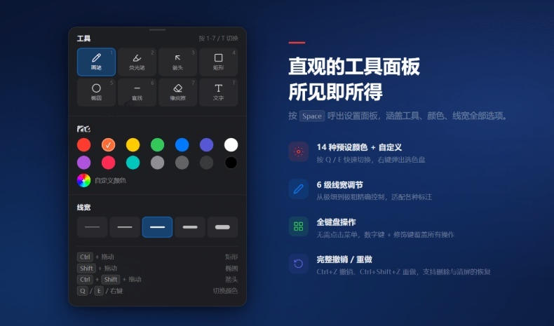 开源轻量级屏幕标注工具，1.4MB实现电脑全屏变自由画布！支持8种标注工具和全键盘操控MarkerOn-小白项目网
