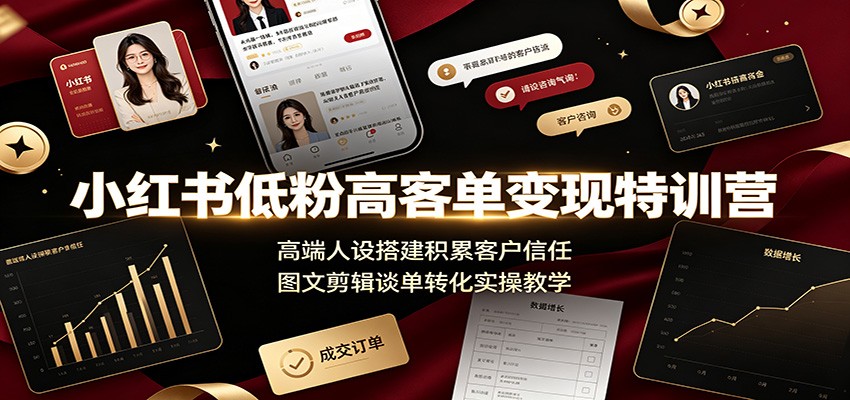 小红书低粉高客单变现特训营:高端人设搭建积累客户信任,图文剪辑谈单转化实操教学-小白项目网