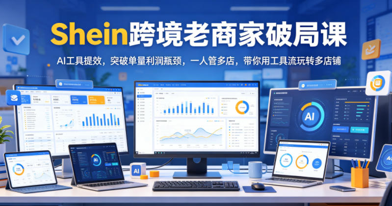 Shein跨境老商家破局课，AI工具提效，突破单量利润瓶颈，一人管多店，带你用工具流玩转多店铺-小白项目网