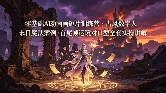 零基础AI动画短片训练营，古风数字人末日魔法案例，首尾帧运镜对口型全套实操讲解-小白项目网