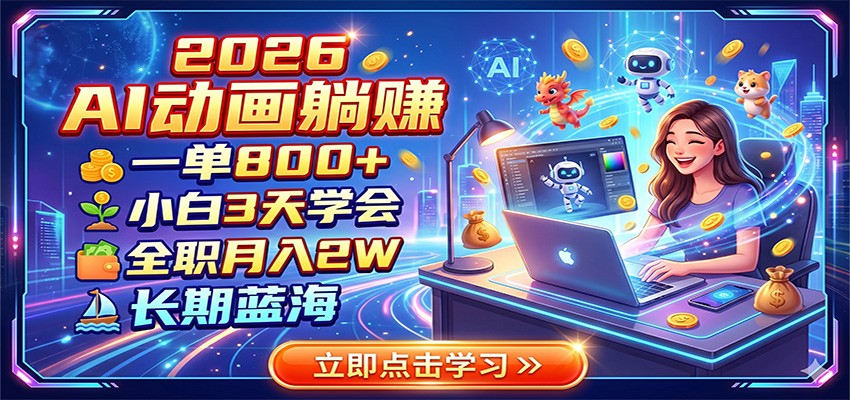 2026 AI动画躺赚：一单800+，小白3天学会，全职月入2W，长期蓝海-小白项目网