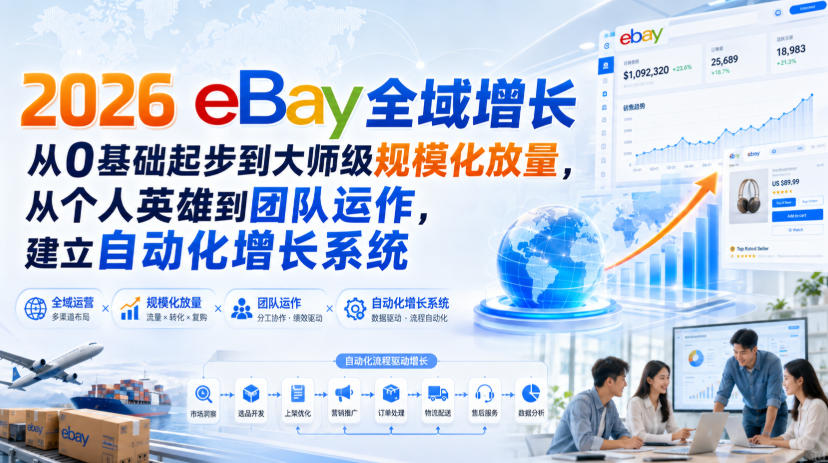 2026 eBay全域增长，从0基础起步到大师级规模化放量，从个人英雄到团队运作，建立自动化增长系统-小白项目网