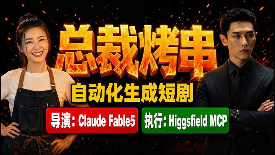 《总裁烤串》真人短剧全自动诞生！Claude Fable5 当导演，Higgsfield MCP 执行！-小白项目网