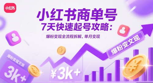 小红书商单号7天快速起号攻略：爆粉变现全流程拆解，单月变现3k+-小白项目网
