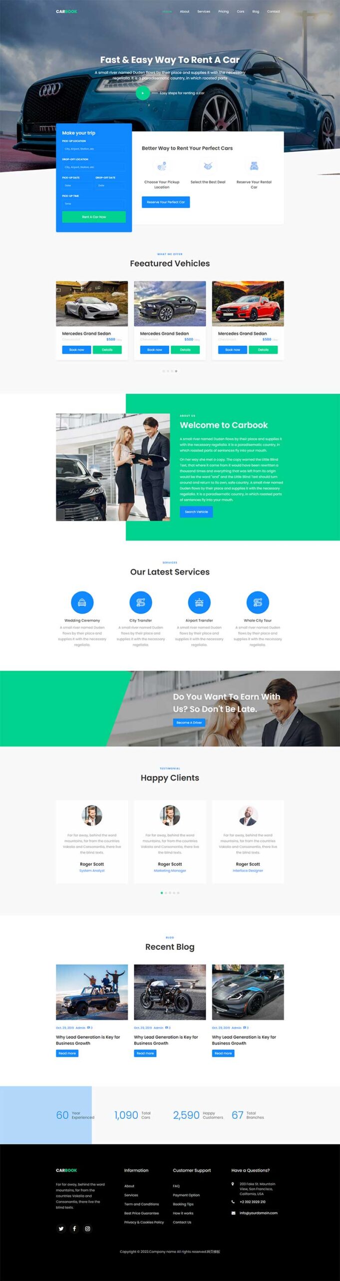 汽车租赁汽车接送Bootstrap4网站模板-小白项目网