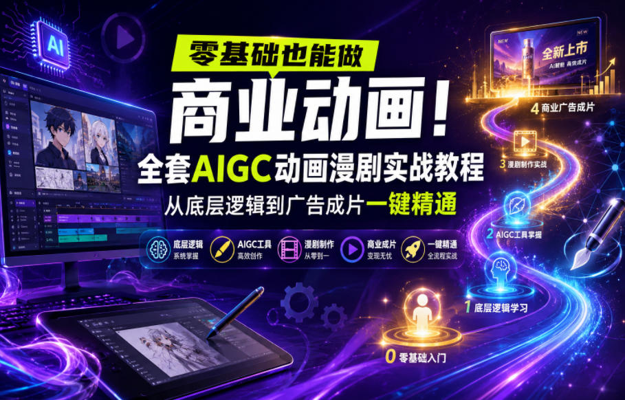零基础也能做商业动画!全套AIGC动画漫剧实战教程,从底层逻辑到广告成片一键精通(更新0715)-小白项目网