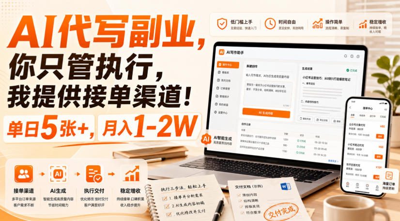 AI代写副业，你只管执行，我提供接单渠道！单日5张+，月入1-2W【揭秘】-小白项目网