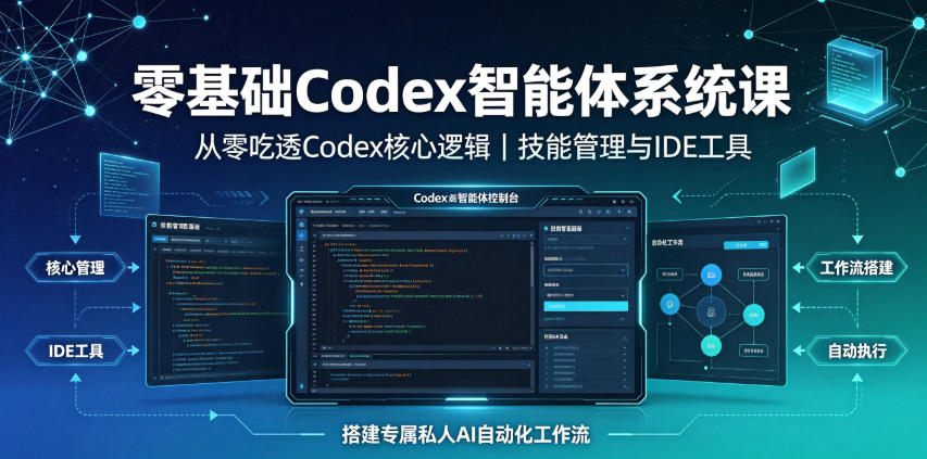 零基础Codex智能体系统课｜从零吃透Codex核心逻辑、技能管理与IDE工具，搭建专属私人AI自动化工作流-小白项目网