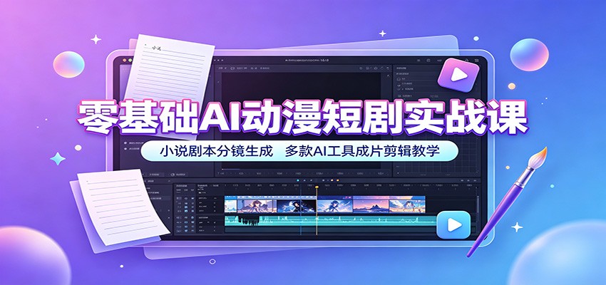 零基础AI动漫短剧实战课：小说剧本分镜生成，多款AI工具成片剪辑教学-小白项目网