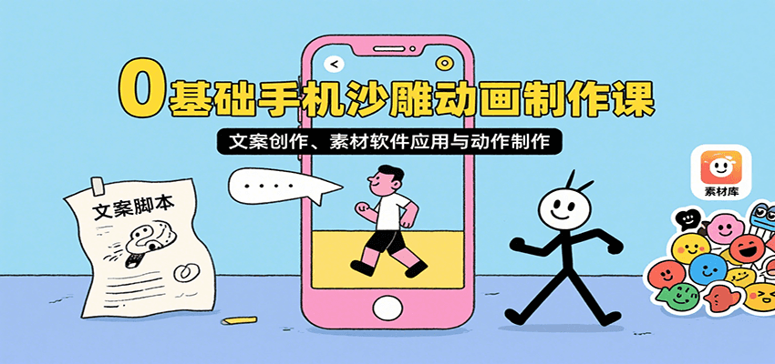 0基础手机沙雕动画制作课，文案创作、素材软件应用与动作制作-小白项目网