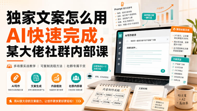 独家文案怎么用AI快速完成，某大佬社群内部课-小白项目网