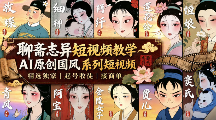 聊斋志异短视频教学，AI原创国风系列短视频，精选独家丨起号收徒丨接商单-小白项目网