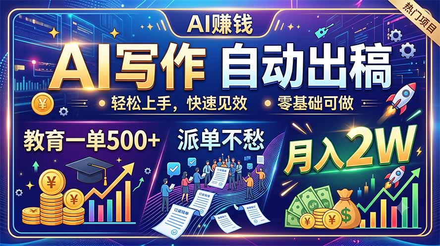 AI写作自动出稿，教育一单500+，派单不愁，月入2W-小白项目网