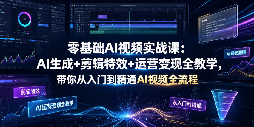 零基础AI视频实战课:AI生成+剪辑特效+运营变现全教学,带你从入门到精通AI视频全流程-小白项目网