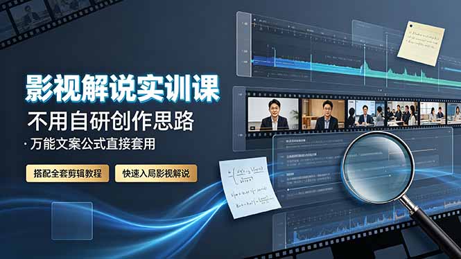 影视解说实训课:不用自研创作思路,万能文案公式直接套用,搭配全套剪辑教程,快速入局影视解说-小白项目网