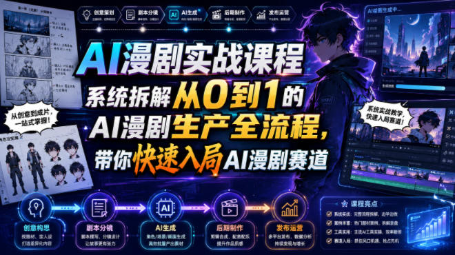 AI漫剧实战课程，系统拆解从0到1的AI漫剧生产全流程，带你快速入局AI漫剧赛道-小白项目网
