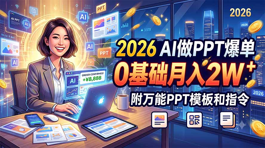 2026 AI做PPT爆单，0基础月入2W，附万能PPT模板和指令-小白项目网