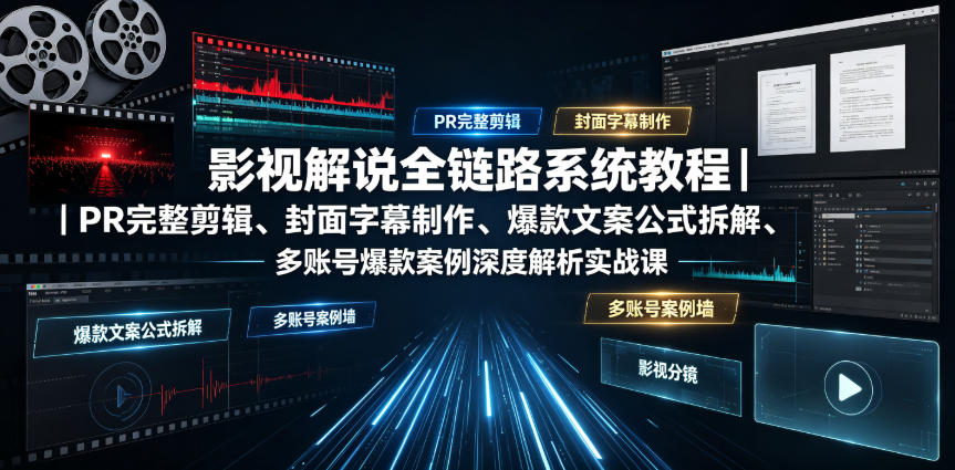 影视解说全链路系统教程｜PR完整剪辑、封面字幕制作、爆款文案公式拆解、多账号爆款案例深度解析实战课-小白项目网
