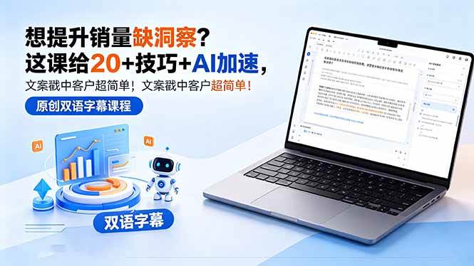 (18408期)想提升销量缺洞察?这课给 20 + 技巧 + AI 加速,文案戳中客户超简单!【原创双语字幕】-小白项目网