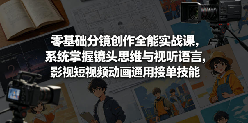 零基础分镜创作全能实战课，系统掌握镜头思维与视听语言，影视短视频动画通用接单技能-小白项目网