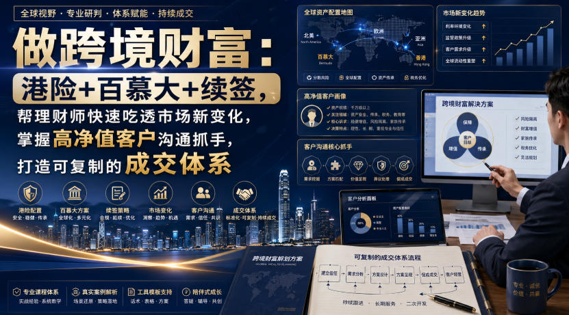 做跨境财富：港险+百慕大+续签，帮理财师快速吃透市场新变化，掌握高净值客户沟通抓手，打造可复制的成交体系-小白项目网