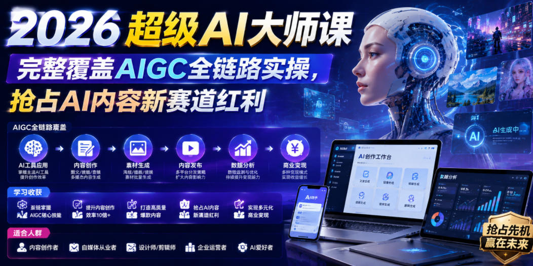 2026超级AI大师课，完整覆盖AIGC全链路实操，抢占AI内容新赛道红利-小白项目网