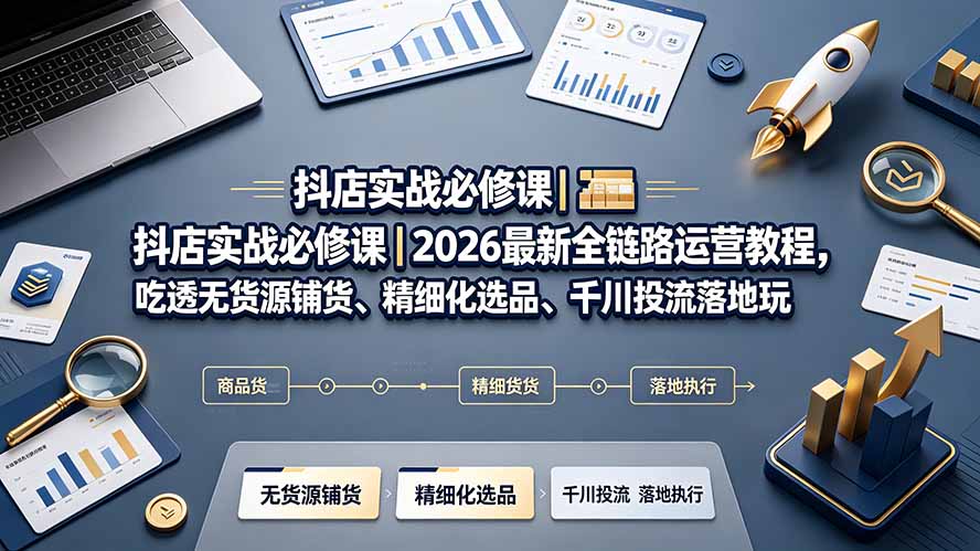 抖店实战必修课|2026最新全链路运营教程,吃透无货源铺货、精细化选品、千川投流落地玩法-小白项目网