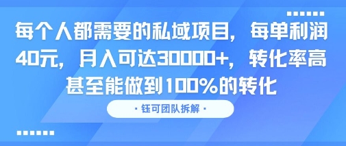 每个人都需要的私域项目，每单利润40米，月入可达3W+，转化率高 甚至能做到100%的转化-小白项目网