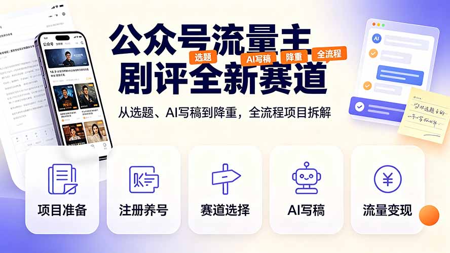 公众号流量主剧评全新赛道,从选题、AI写稿到降重,全流程项目拆解-小白项目网