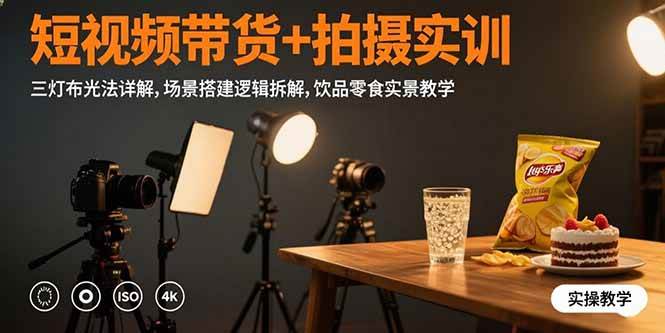 （15540期）短视频带货+拍摄实训：三灯布光法详解,场景搭建逻辑拆解,饮品零食实景教学 - 小白项目网-小白项目网