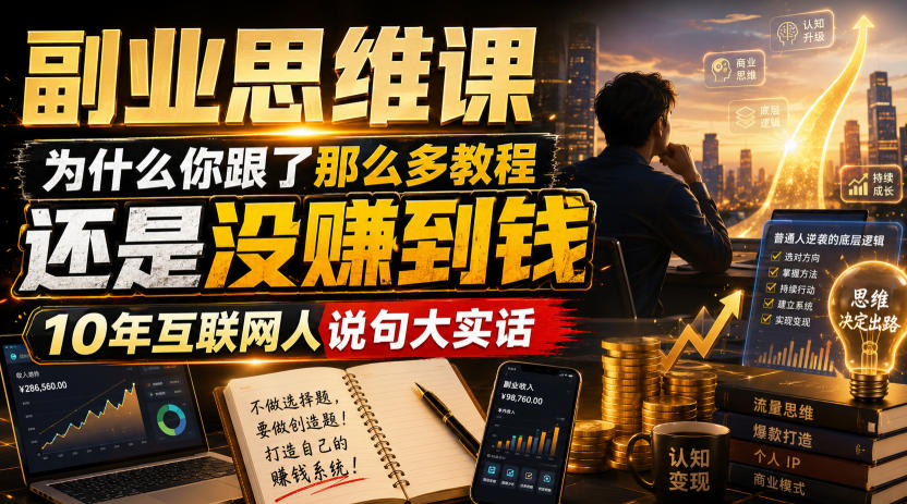 副业思维课，为什么你跟了那么多教程，还是没赚到钱，10年互联网人说句大实话【揭秘】-小白项目网