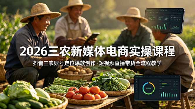2026三农新媒体电商实操课程:抖音三农账号定位爆款创作,短视频直播带货全流程教学-小白项目网