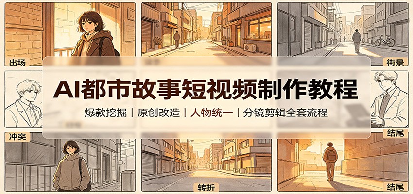 AI都市故事短视频制作教程：爆款挖掘原创改造，人物统一分镜剪辑全套流程-小白项目网
